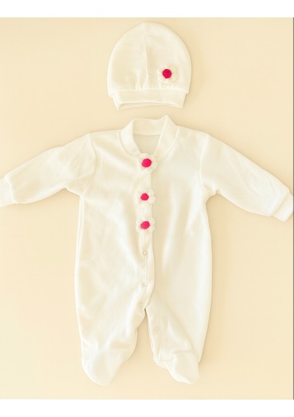 Kadife Tulum 2 Parça Yenidoğan Tulum & Şapka Uzun Kollu Papatya Detaylı Kadife Kıyafet 0-3 Ay fiyatları