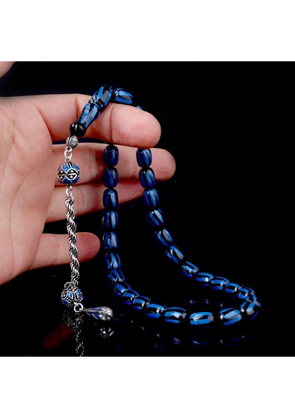 925 Ayar Gümüş Mineli Püsküllü Siyah Lacivert Renk Ateş Kehribar Tesbih modelleri