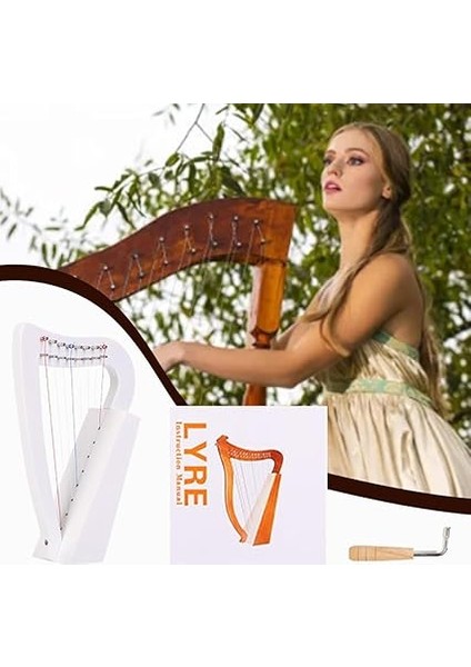 Telli Lyre Arp Masif Ahşap Müzik Enstrümanı Yeni Başlayanlar Için, Yetişkinler Için (Beyaz) fırsatları