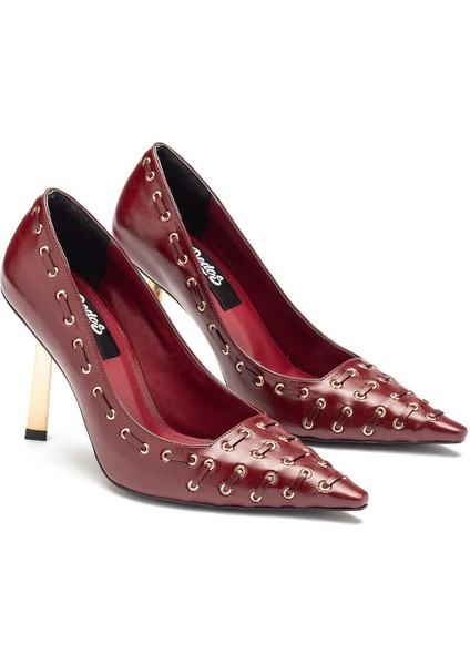 Kadın Yüksek Topuklu Deri Örgülü Özel Troklu Abiye Ayakkabı 320