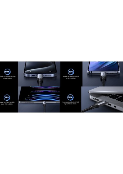 Usb-C 60W 3A Qc Pd Örgülü Hızlı Şarj Kablosu, 1 Metre, Siyah, 15373 fiyatları