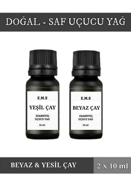 Yeşil Çay & Beyaz Çay Esansiyel Uçucu Yağ Buhurdanlık Yağı Difüzör Esansı Oda Kokusu 2 x 10 Ml.