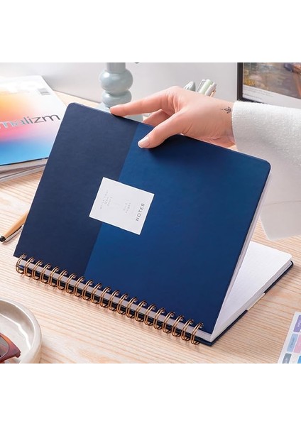 20X28 Spiralli Sert Kapak Lastikli Kareli Not Defteri Lacivert