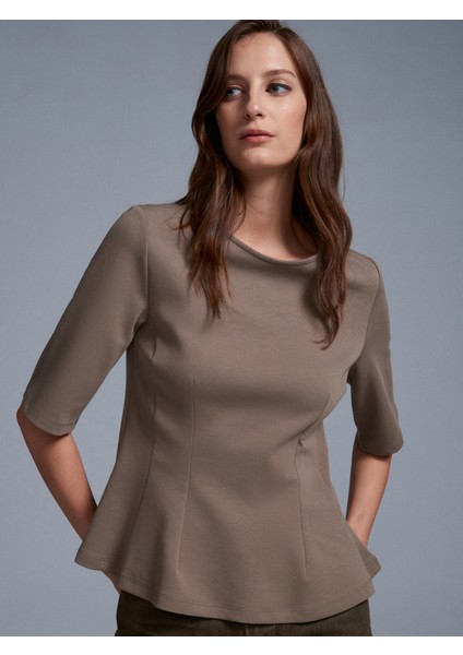 32077 Peplum Top-Açık Haki