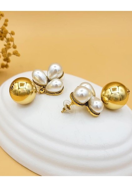 Incili Gold Damla Pirinç Küpe modelleri