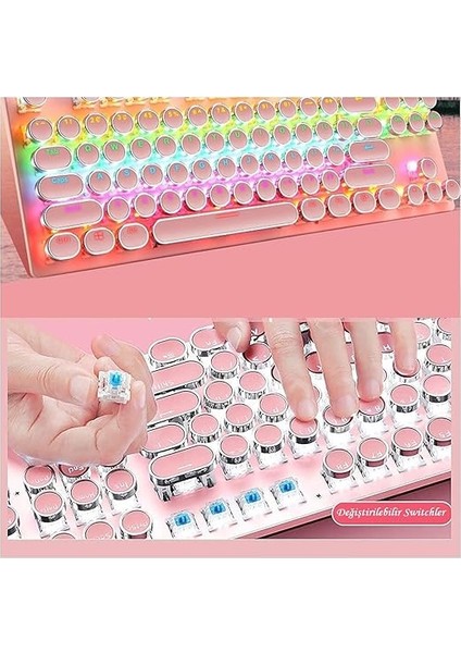 Leaven K550 Kablolu Pembe Klavye Daktilo Tarzı Su Geçirmez LED Rgb Gökkuşağı Renler Mekanik Oyuncu Işıklı Klavye Ergonomik Tasarım Rahat Kullanım 150CM Kablo Uzunluğu Bilgisayar Pc Için (Pembe) modelleri