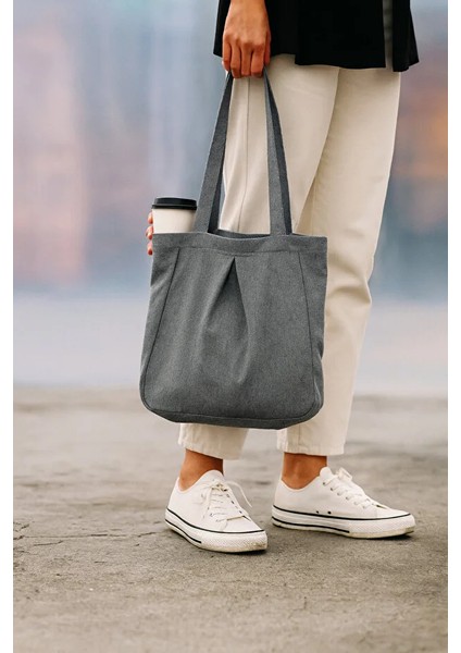 Koyu Gri Çok Amaçlı Premium Oversize Düz Orta Boy Kanvas Kadın El ve Omuz Çantası indirimleri