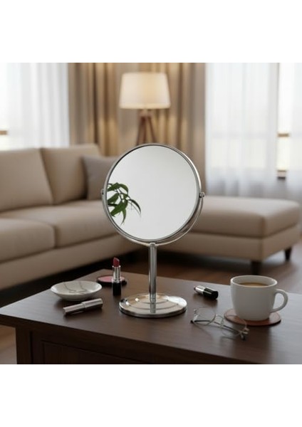 Deconox Paslanmaz Çelik Ayaklı Çift Taraflı Makyaj ve Tıraş Aynası (16 Cm) | 1 Tarafı Büyüteçli (5 Kat) | Büyük Boy, Siyah ve Gümüş Renk Seçenekleri (Gümüş) modelleri