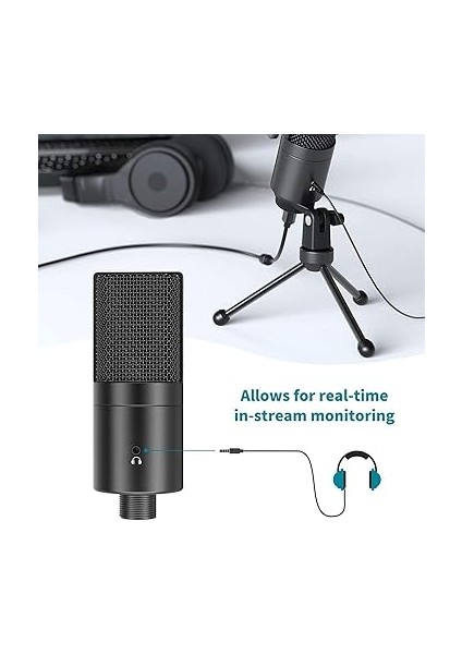 Mikrofon Pc Kondansatör, Tip A/c USB Mikrofon Mac Ps4 Ps5 Için, Standlı Mikrofon, Pop Filtre, Sessize Alma Düğmesi, Kulaklık Bağlantısı indirimleri