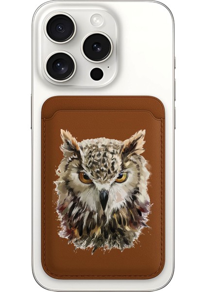 iPhone 11 12 13 14 15 16 17 Pro Max Plus Air Magsafe Mıknatıslı Kahve/taba Kartlık Baykuş