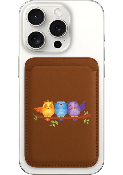 iPhone 11 12 13 14 15 16 17 Pro Max Plus Air Magsafe Mıknatıslı Kahve/taba Kartlık Birds