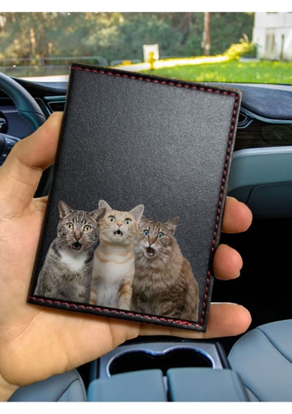 Desenli Ruhsat Kabı Logolu Oto Kılıfı Deri Dikişli Araç Ruhsat Koruyucu Şapşik