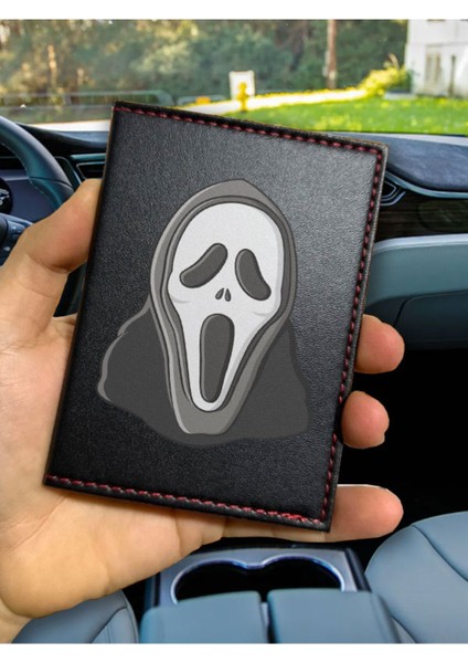 Desenli Ruhsat Kabı Logolu Oto Kılıfı Deri Dikişli Araç Ruhsat Koruyucu Scream