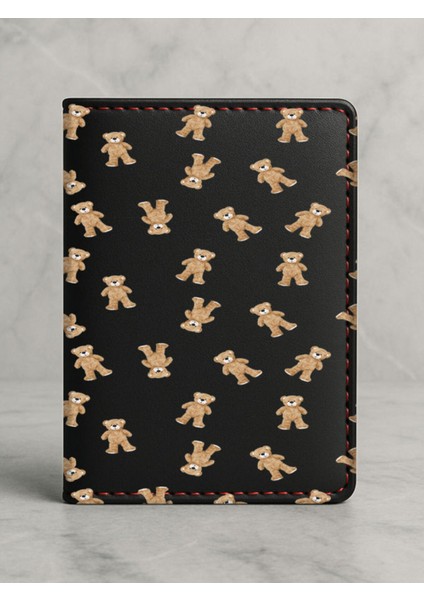 Ruhsat Koruyucu Baskılı Kart Bölmeli Siyah Vinlex Deri Ruhsat Kabı Kılıfı Ayı Teds