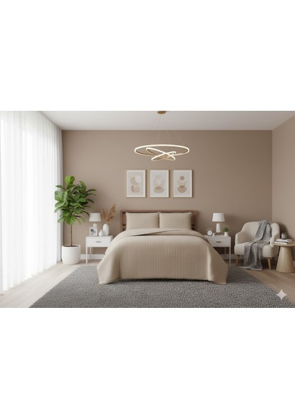 Kapitoneli Yatak Örtüsü Çift Kişilik Venedik Bej