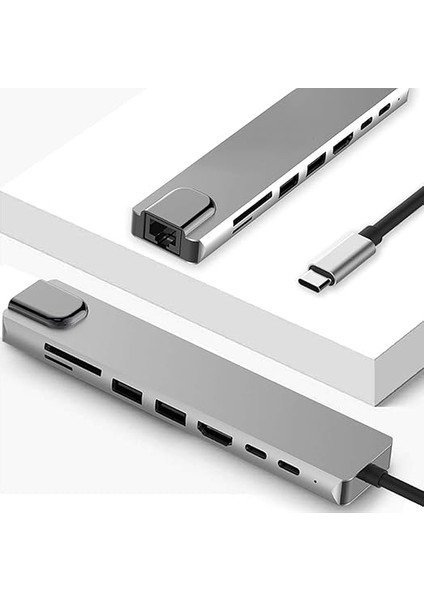 Cf-04 Macbook Uyumlu Type-C™ To 4K HDMI Tv Projeksiyon UHD 1080P 2* Type-C 2* USB Sd/tf RJ45 Ethernet Lan 8ın1 Çevirici Hub Adaptör fiyatları