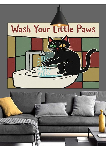 Kediler Banyo Yapan Komik Çizim Dekoratif Kanvas - Mdf Ahşap Tablo fiyatları
