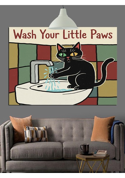 Kediler Banyo Yapan Komik Çizim Dekoratif Kanvas - Mdf Ahşap Tablo modelleri