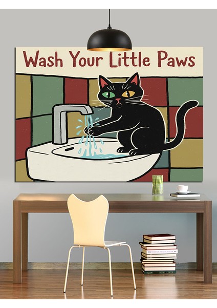 Kediler Banyo Yapan Komik Çizim Dekoratif Kanvas - Mdf Ahşap Tablo fırsatları