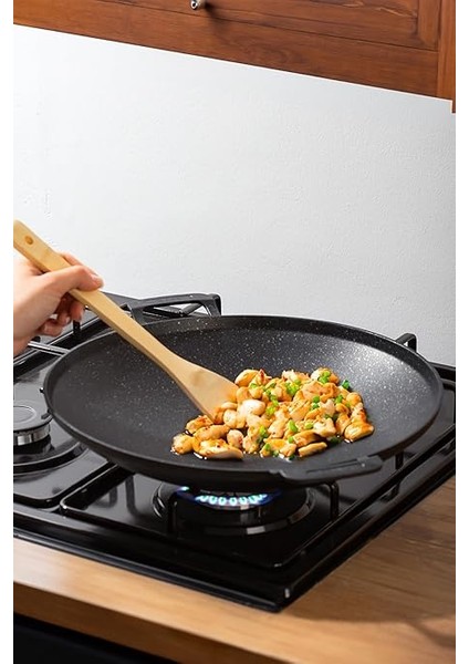 Çok Amaçlı Granit Pişirme Tavası -Çift Yönlü Döküm Sac Kavurma Gözleme Tavası- 34 cm Siyah fiyatları