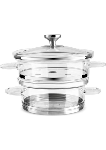 York Borosilikat Cam 2 Katlı Buhar Tenceresi 18 cm