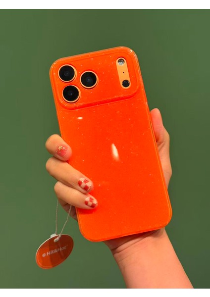 iPhone 17 Pro Max Kılıf Simli Parlak Kamera Korumalı Turuncu Renkli Silikon Kapak