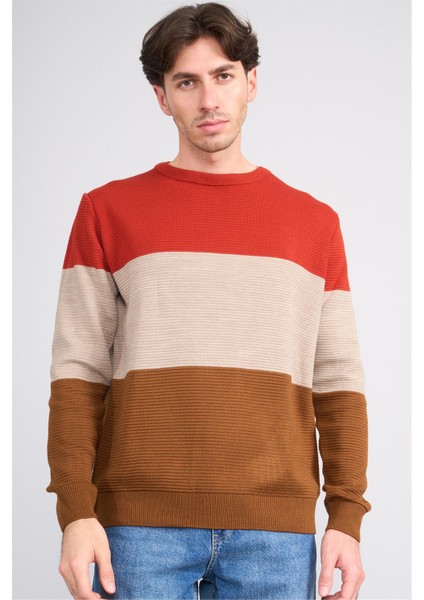 Çetinkaya Mentality 5258 Erkek Bisiklet Yaka Bloklu 1/18 Akrilik Triko Kiremit