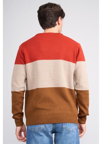 Çetinkaya Mentality 5258 Erkek Bisiklet Yaka Bloklu 1/18 Akrilik Triko Kiremit