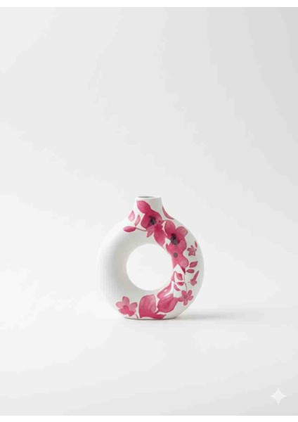 Dekoratif Donut Halkalı Çiçek Desenli Kaseli Bohem Zarif Ev,ofis ve Hediyelik Dekorasyon Vazo Seti fiyatları