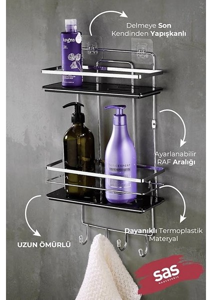 Haus Yapışkanlı Ömür Boyu Paslanmaz Kristal Ayarlanabilir Raf Banyo Düzenleyici Şampuanlık Lş-02 Kskk modelleri