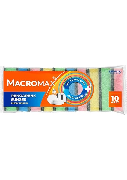 Rengarenk Bulaşık Süngeri 10'lu Mega Ekonomik Paket, Çok Amaçlı Yüzey Süngeri