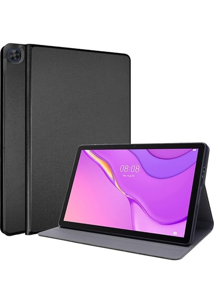Huawei Matepad T10 9,7 Inç / T10S 10,1 Inç Premium Pu Deri Ince Kılıf Üç Katlı Stand Kapağı Yumuşak Tpu Tutucu ve Köşe Korumalı, Yumuşak Tpu Tutucu - Siyah
