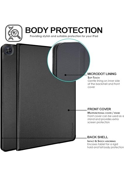 Huawei Matepad T10 9,7 Inç / T10S 10,1 Inç Premium Pu Deri Ince Kılıf Üç Katlı Stand Kapağı Yumuşak Tpu Tutucu ve Köşe Korumalı, Yumuşak Tpu Tutucu - Siyah fırsatları