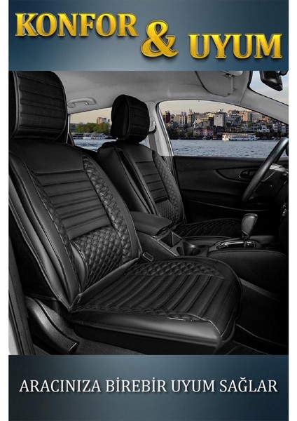 Alfa Romeo 146 Deri Oto Koltuk Kılıfı Ön Arka Set Plus Serisi Siyah Scr