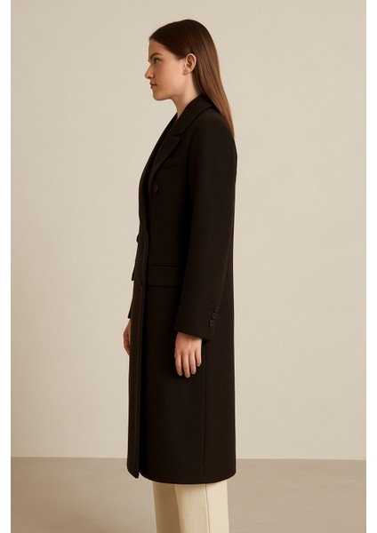 Acı-Kahve Asimetrik Kapama Düğme ve Cep Detaylı Uzun Kaban fiyatları