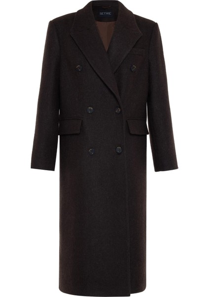 Acı-Kahve Asimetrik Kapama Düğme ve Cep Detaylı Uzun Kaban fırsatları