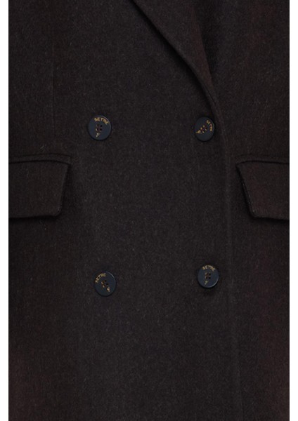 Acı-Kahve Asimetrik Kapama Düğme ve Cep Detaylı Uzun Kaban