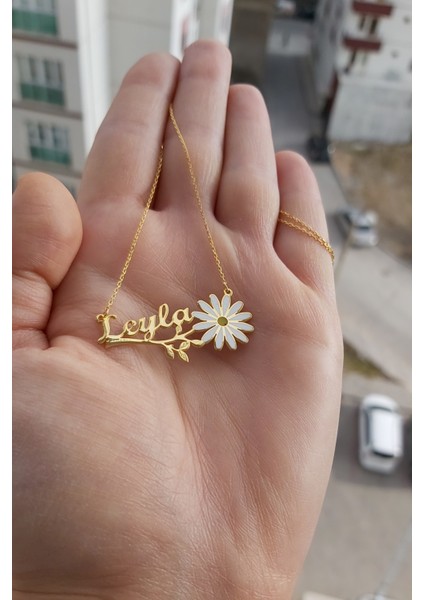 925 Ayar Gümüş 24 Ayar Altın Kaplama Isimli Papatya Kolye
