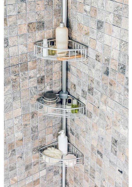 Aluminyum Tel 3 Rafli Yaylı Köşe Seti - Mat Eloksal-Small