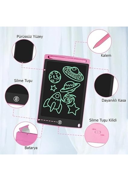 Baby LCD 8.5 Inç Grafik Yazı Çizim Tableti Kalemli Çocuk Yazı Tahtası Dijital Writting Tablet Pembe fiyatları