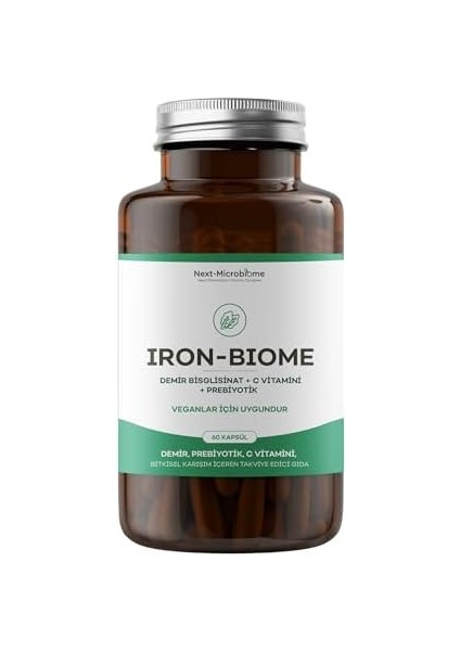 Iron-Biome Demir, Prebiyotik, C-Vitamini, Bitkisel Karışım Içeren Takviye Edici Gıda (60 Kapsül)