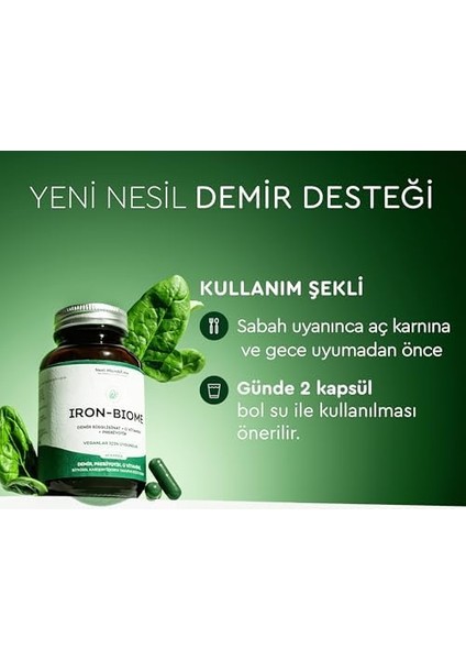 Iron-Biome Demir, Prebiyotik, C-Vitamini, Bitkisel Karışım Içeren Takviye Edici Gıda (60 Kapsül) fiyatları