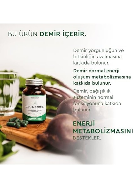 Iron-Biome Demir, Prebiyotik, C-Vitamini, Bitkisel Karışım Içeren Takviye Edici Gıda (60 Kapsül) modelleri