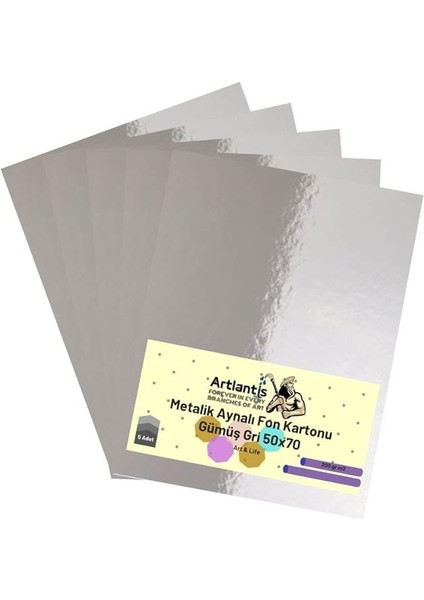 Gri 50X70 Metalik Aynalı Fon Kartonu 5 Adet 1 Paket Artlantis Aynalı Metalik Fon Kartonu