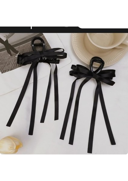 Okavango Kadın Siyah Fiyonk Kuyruklu Mandal Toka, Kadın Çocuk Mandal Toka, Lastik Toka Seti, Toka Organizer, Kadife Toka