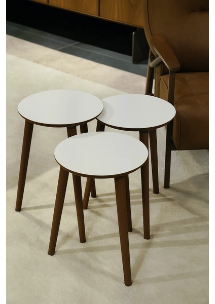 Idek Home 3'lü Zigon Sehpa %100 Mdf Beyaz Madrid Model Sehpa