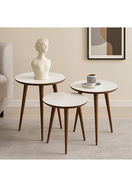 Idek Home 3'lü Zigon Sehpa %100 Mdf Beyaz Madrid Model Sehpa fırsatları