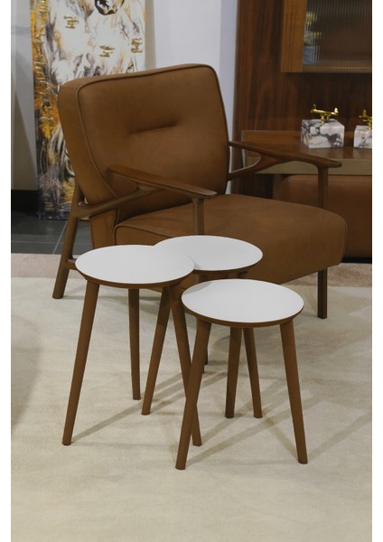 Idek Home 3'lü Zigon Sehpa %100 Mdf Beyaz Madrid Model Sehpa