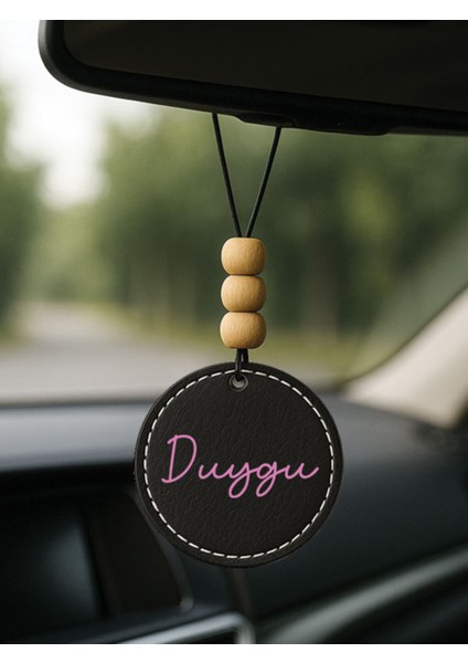 Kişiye Özel Isim Yazılı 1.sınıf Deri Oto Aksesuar Dikiz Aynası Süsü Siyah - Senja