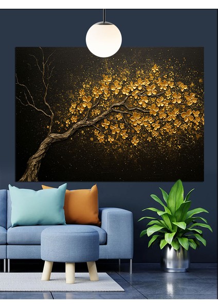 Sonbahar Ağacı Altın Renkler Dekoratif Kanvas - Mdf Ahşap Tablo